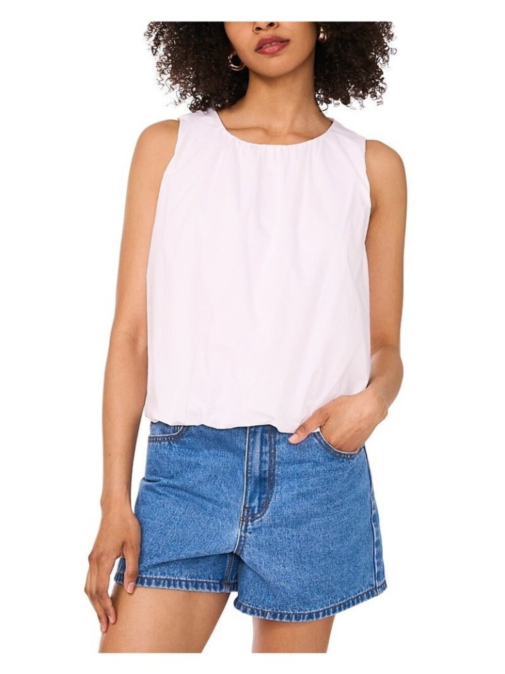 1.STATE Women's Crewneck Cotton Sleeveless Bubble Top White Size L $89 SALE